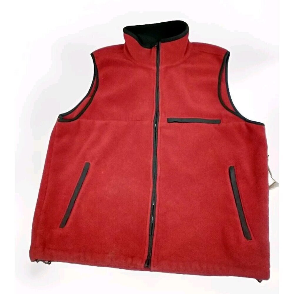 VINTAGE Eddie Bauer Vest Mens Medium Red Full Zip Made USA Poly Fleece